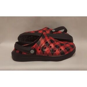 Joybees Womens Black & Red Plaid Slip-On Active Clogs Size 7